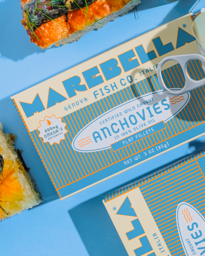 closeup of anchovy packagaing